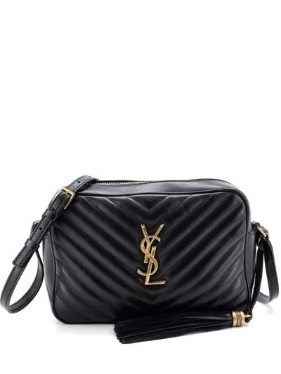 Pre-owned Saint Laurent Lou Camera Bag Matelasse Chevron Leather Small Crossbody Bag In Black