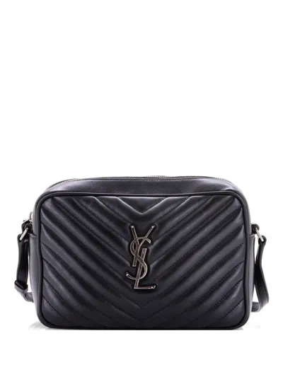 Pre-owned Saint Laurent Lou Camera Bag Matelasse Chevron Leather Small Crossbody Bag In Black