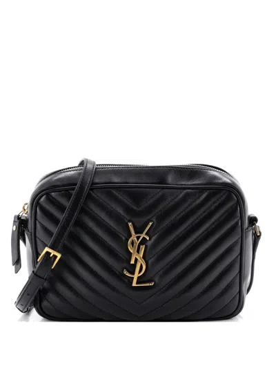 Pre-owned Saint Laurent Lou Camera Bag Matelasse Chevron Leather Small Crossbody Bag In Black