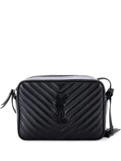 Pre-owned Saint Laurent Lou Camera Bag Matelasse Chevron Leather Small Crossbody Bag In Black