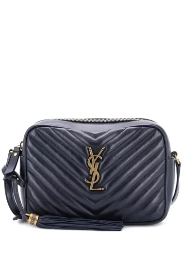Pre-owned Saint Laurent Lou Camera Bag Matelasse Chevron Leather Small Crossbody Bag In Blue