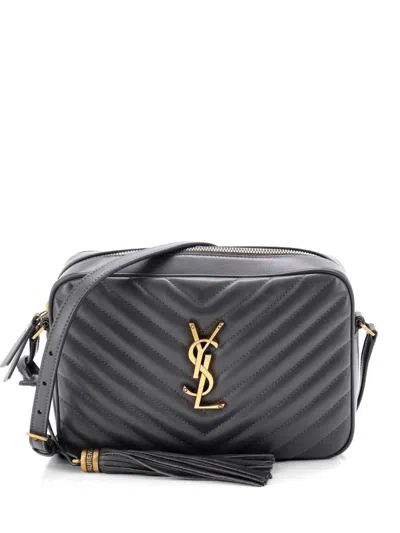 Pre-owned Saint Laurent Lou Camera Bag Matelasse Chevron Leather Small Crossbody Bag In Gray