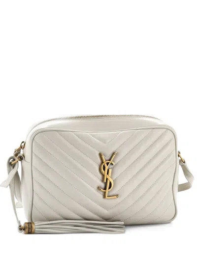 Pre-owned Saint Laurent Lou Camera Bag Matelasse Chevron Leather Small Crossbody Bag In Neutral