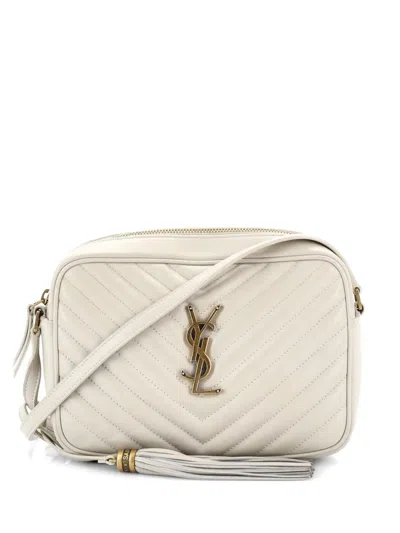 Pre-owned Saint Laurent Lou Camera Bag Matelasse Chevron Leather Small Crossbody Bag In Neutral