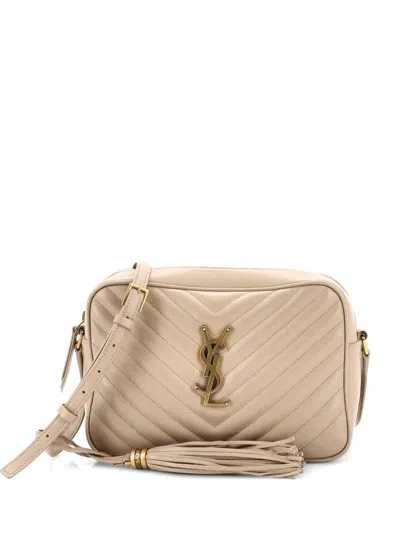 Pre-owned Saint Laurent Lou Camera Bag Matelasse Chevron Leather Small Crossbody Bag In Neutral