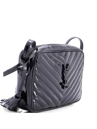Pre-owned Saint Laurent Lou Camera Bag Matelasse Chevron Patent Small Crossbody Bag In Black