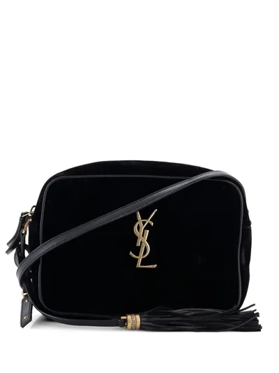 Pre-owned Saint Laurent Lou Camera Bag Matelasse Chevron Velvet Small Crossbody Bag In Black