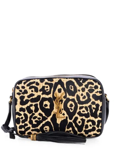 Pre-owned Saint Laurent Lou Camera Bag Printed Raffia Small Crossbody Bag In Black