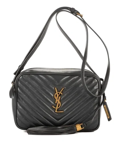 Pre-owned Saint Laurent Lou Camera Chevron-quilted Shoulder Bag In Gray