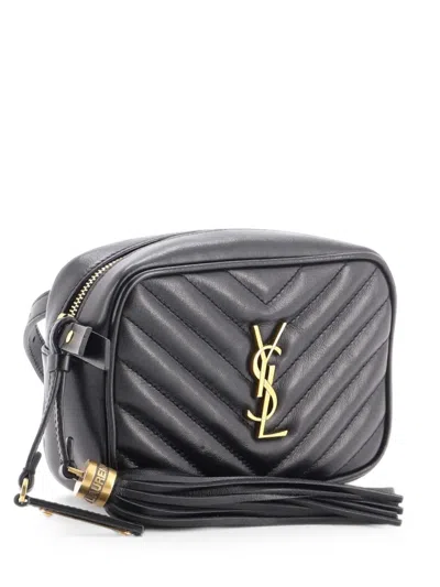 Pre-owned Saint Laurent Lou Matelasse Chevron Leather Belt Bag In Black