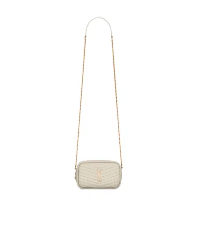 Saint Laurent Lou Mini Bag In Quilted Shiny Leather In White