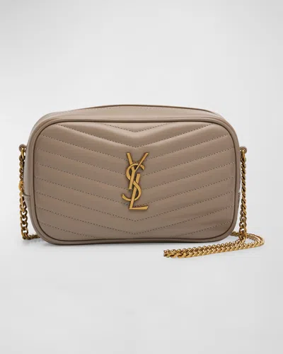 Saint Laurent Lou Mini Ysl Camera Bag In Smooth Quilted Leather In Greyish Brown