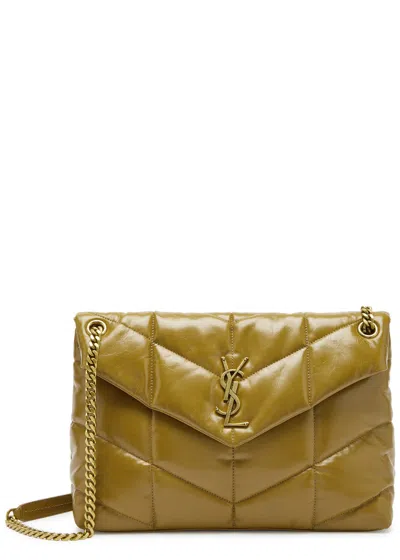 Saint Laurent Lou Puffer Leather Shoulder Bag In Green