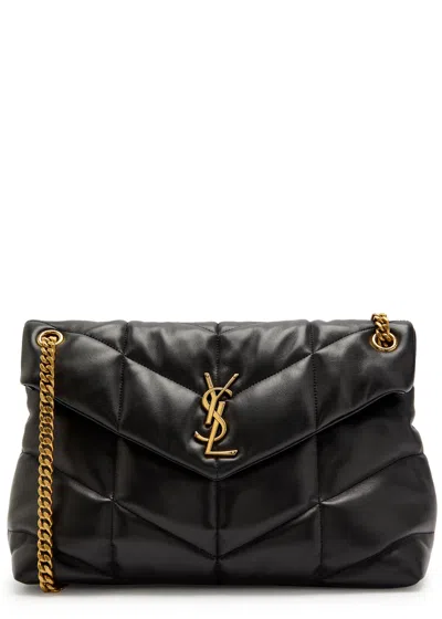 Saint Laurent Lou Puffer Medium Leather Shoulder Bag In Black