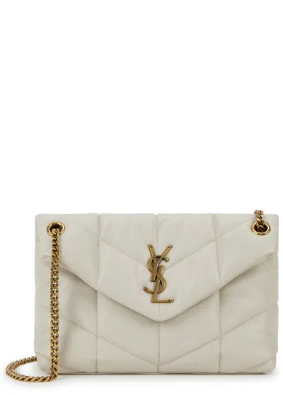 Saint Laurent Lou Puffer Small Leather Shoulder Bag, Bag, White In Brown