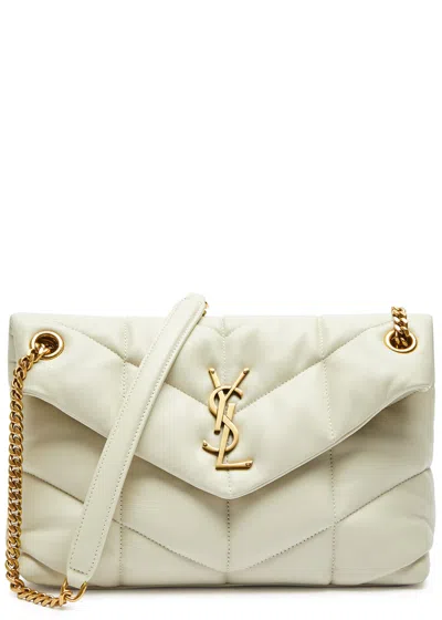 Saint Laurent Lou Puffer Small Shoulder Bag, Leather Bag, White In Brown