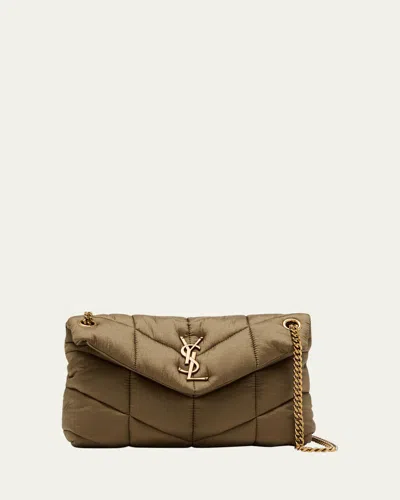 Saint Laurent Lou Puffer Small Ysl Shoulder Bag In Quilted Nylon In Military Green/nero