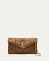 Saint Laurent Lou Puffer Small Ysl Shoulder Bag In Quilted Nylon In Tetri Brown/nero