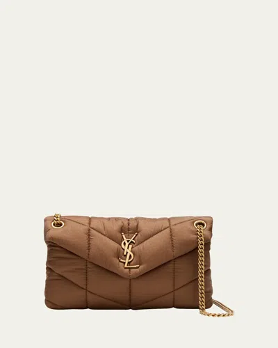 Saint Laurent Lou Puffer Small Ysl Shoulder Bag In Quilted Nylon In Tetri Brown/nero
