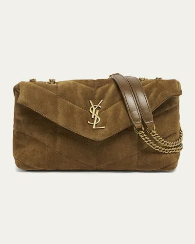 Saint Laurent Lou Puffer Toy Ysl Crossbody Bag In Quilted Suede In Golden Leaf