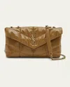 Saint Laurent Lou Puffer Toy Ysl Shoulder Bag In Quilted Crinkled Leather In Praline