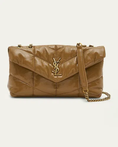 Saint Laurent Lou Puffer Toy Ysl Shoulder Bag In Quilted Crinkled Leather In Praline