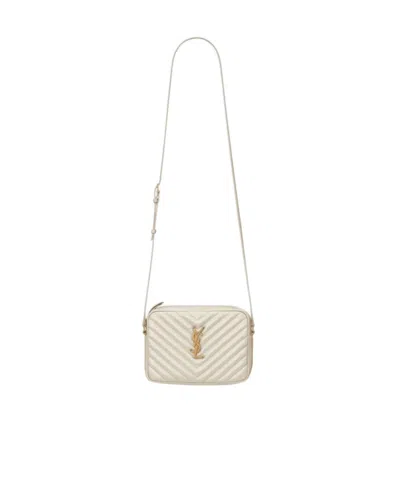 Saint Laurent Lou Quilting Camera Shoulder Bag In White