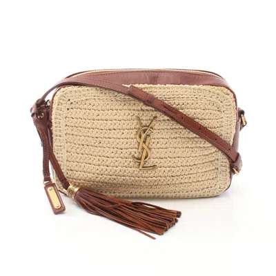 Saint Laurent Leather-trimmed Raffia Shoulder Bag In Yellow