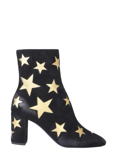 Saint Laurent Lou Star Print Ankle Boots In Black