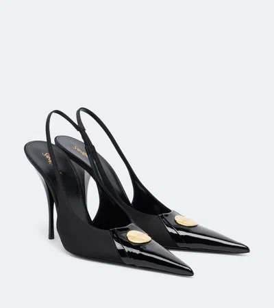 Saint Laurent Louis Slingback Pumps In Patent Leather And Satin In Black