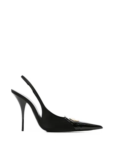 Saint Laurent Louis Slingback Pumps In Patent Leather And Satin In Black