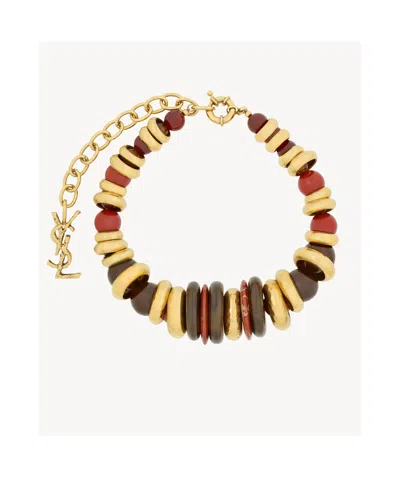 Saint Laurent Loulou Beaded Charm Necklace In Neutral