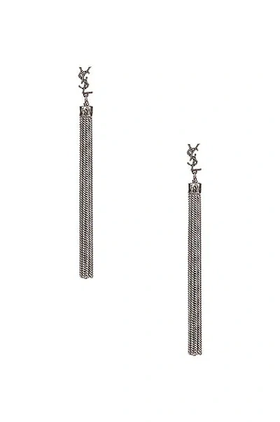 Saint Laurent Loulou Chain Tassel Earrings In Silver