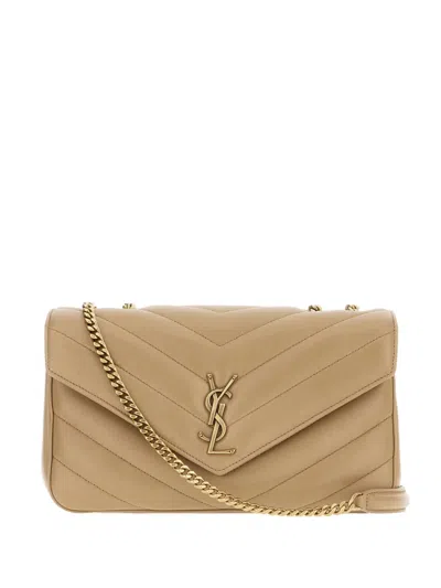 Saint Laurent Loulou Chevron-quilted Chain Shoulder Bag In Neutral