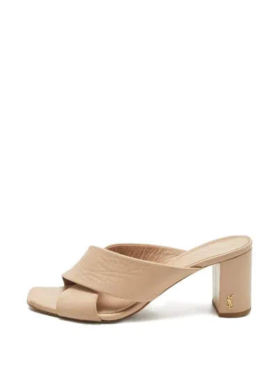 Pre-owned Saint Laurent Loulou Crossover Leather Sandals In Neutral