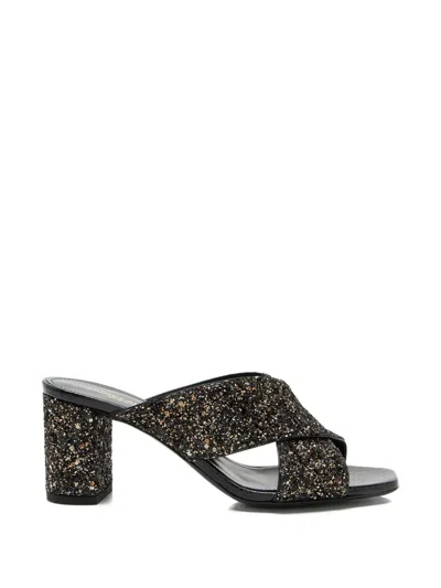 Pre-owned Saint Laurent Loulou Glitter Sandals In Black