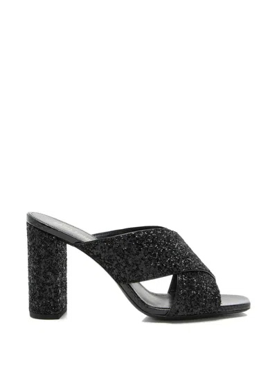 Pre-owned Saint Laurent Loulou Glitter Sandals In Black
