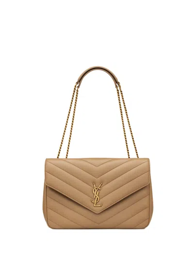 Saint Laurent Loulou Large Beige Quilted Lambskin Bag In Neutral