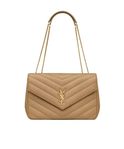 Saint Laurent Loulou Large In Matelassé Lambskin In Brown