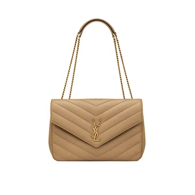 Saint Laurent Loulou Large Shoulder Bag In Sand