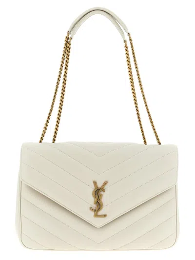 Saint Laurent Loulou Large Shoulder Bag In White