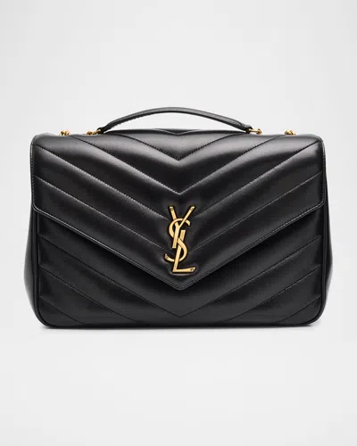 Saint Laurent Loulou Large Ysl Chain Shoulder Bag In Quilted Leather In Black