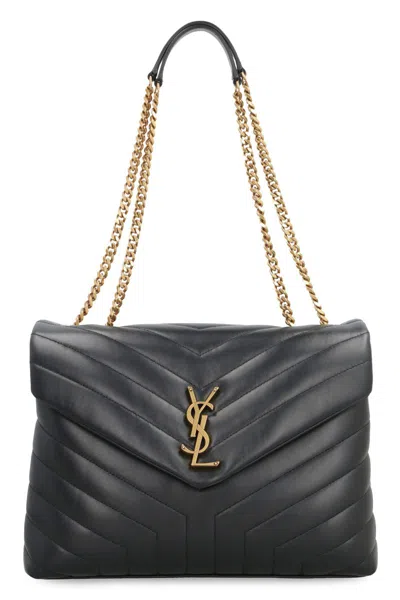 Saint Laurent Loulou Leather Medium Crossbody Bag In Black
