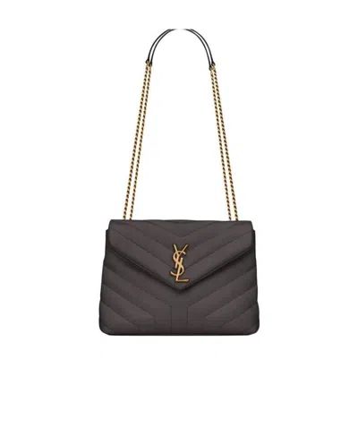 Saint Laurent Loulou Matelassé Small Shoulder Bag In Gray