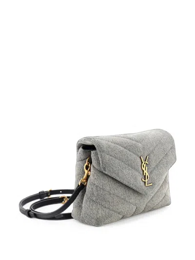 Pre-owned Saint Laurent Loulou Matelasse Chevron Denim Toy Shoulder Bag In Blue