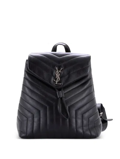 Pre-owned Saint Laurent Loulou Matelasse Chevron Leather Medium Backpack In Black