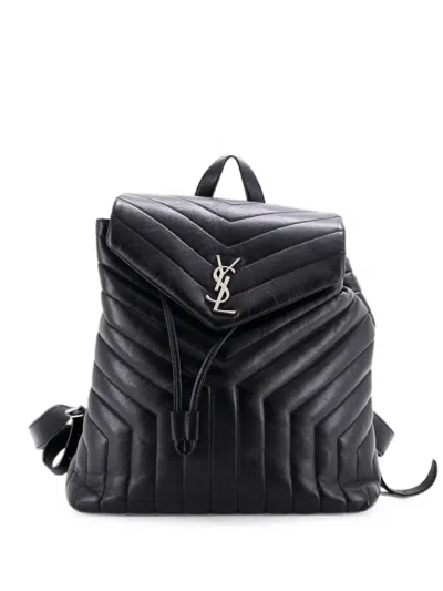 Pre-owned Saint Laurent Loulou Matelasse Chevron Leather Medium Backpack In Black