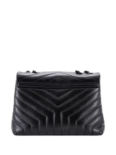 Pre-owned Saint Laurent Loulou Matelasse Chevron Leather Medium Shoulder Bag In Black