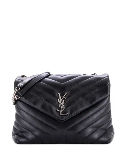 Pre-owned Saint Laurent Loulou Matelasse Chevron Leather Medium Shoulder Bag In Black