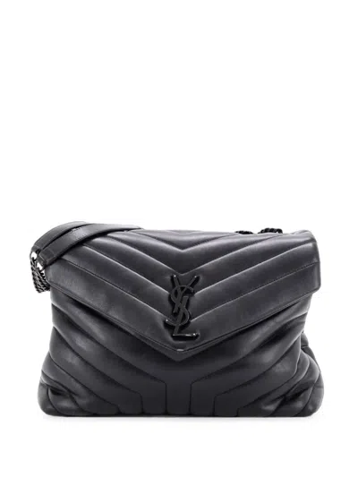 Pre-owned Saint Laurent Loulou Matelasse Chevron Leather Medium Shoulder Bag In Black